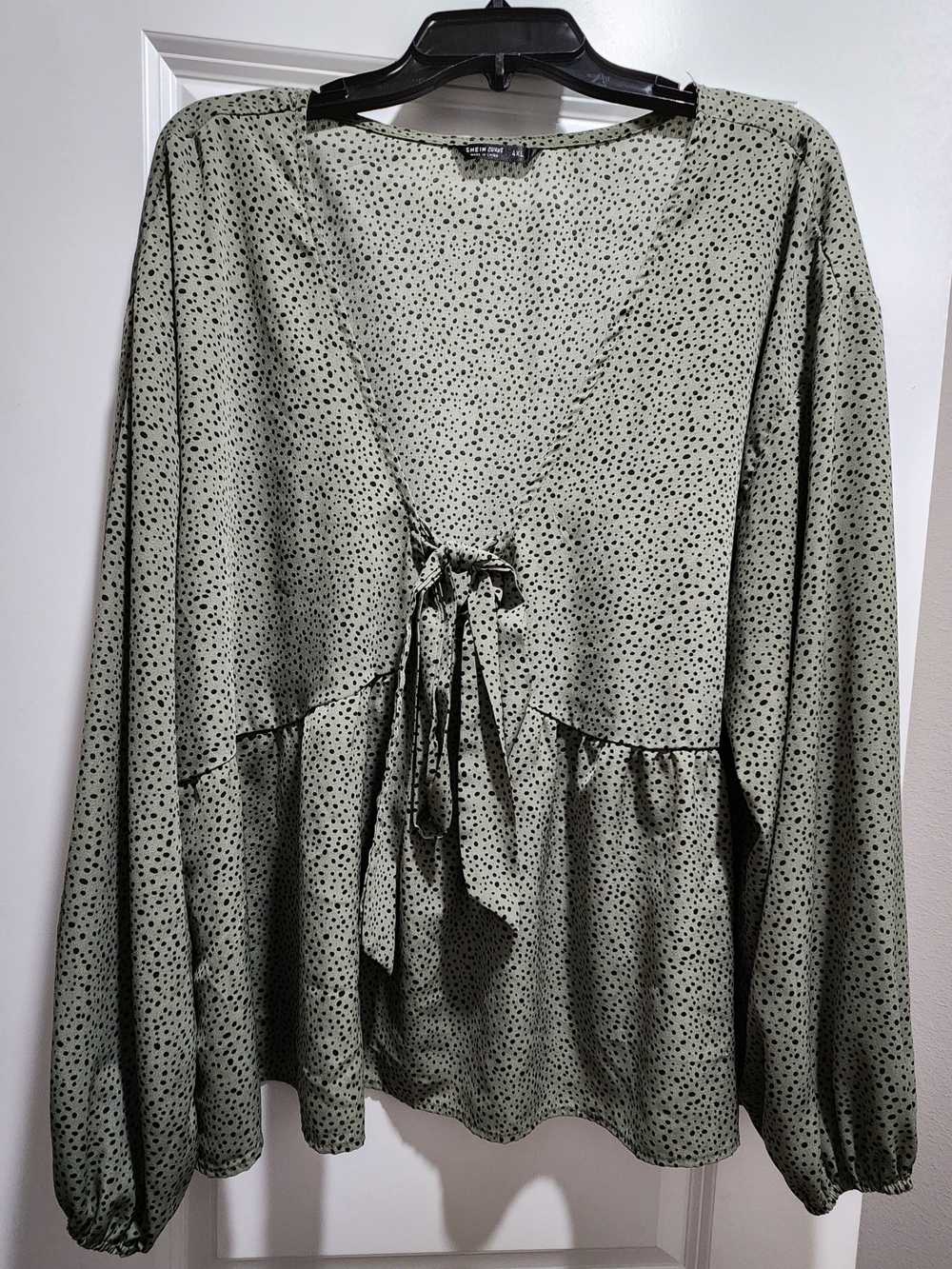 Green Leopard Print Tie-Front Blouse